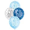 Unique 6pk Assorted Blue White 60th Birthday 30cm Latex Balloons