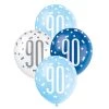 Unique 6pk Assorted Blue White 90th Birthday 30cm Latex Balloons
