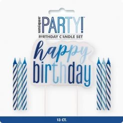 Unique 12 Spiral Candles With Happy Birthday Cake Decoration - Blue