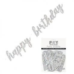 Everything Party Happy Birthday Prismatic Silver Foil Script Jointed Banner 83.8cm (2.75') All Birthday