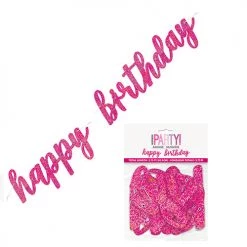 Everything Party Happy Birthday Prismatic Pink Foil Script Jointed Banner 83.8cm (2.75')