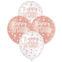 Unique 6pk Assorted Rose Gold White Happy Birthday 30cm Latex Balloons
