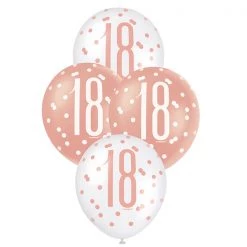 Unique 6pk Assorted Rose Gold White 18th Birthday 30cm Latex Balloons