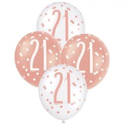 Unique 6pk Assorted Rose Gold White 21st Birthday 30cm Latex Balloons