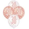 Unique 6pk Assorted Rose Gold White 30th Birthday 30cm Latex Balloons