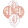 Unique 6pk Assorted Rose Gold White 40th Birthday 30cm Latex Balloons