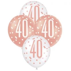 Unique 6pk Assorted Rose Gold White 40th Birthday 30cm Latex Balloons