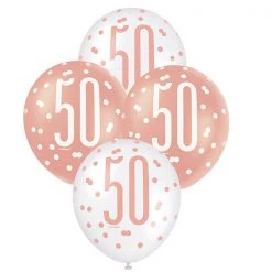 Unique 6pk Assorted Rose Gold White 50th Birthday 30cm Latex Balloons