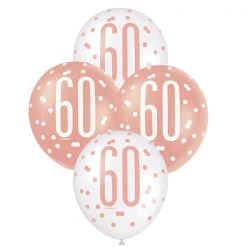 Unique 6pk Assorted Rose Gold White 60th Birthday 30cm Latex Balloons