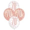 Unique 6pk Assorted Rose Gold White 70th Birthday 30cm Latex Balloons