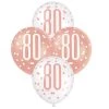 Unique 6pk Assorted Rose Gold White 80th Birthday 30cm Latex Balloons