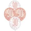 Unique 6pk Assorted Rose Gold White 90th Birthday 30cm Latex Balloons