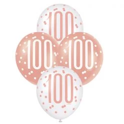 Unique 6pk Assorted Rose Gold White 100th Birthday 100 Days 30cm Latex Balloons