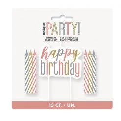 Unique All Birthday 12 Spiral Candles With Happy Birthday Cake Decoration - Rose Gold