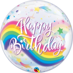 22" Qualatex Rainbow & Unicorn Birthday Bubbles Balloon