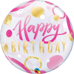 Balloons 22" Qualatex Birthday Pink & Gold Dots Bubbles Balloon
