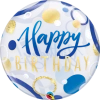 Balloons 22" Qualatex Birthday Blue & Gold Dots Bubbles Balloon