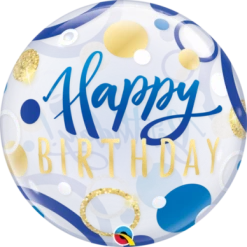 Balloons 22" Qualatex Birthday Blue & Gold Dots Bubbles Balloon