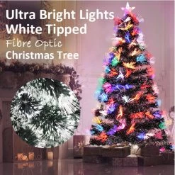 Wish 150cm White Tipped Christmas Tree With Ultra Bright Multicolour Fibre Optic Flashing LED Lights By Event