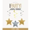 Unique 3pk Gold & Silver Stars Swirl Hanging Decorantons By Event