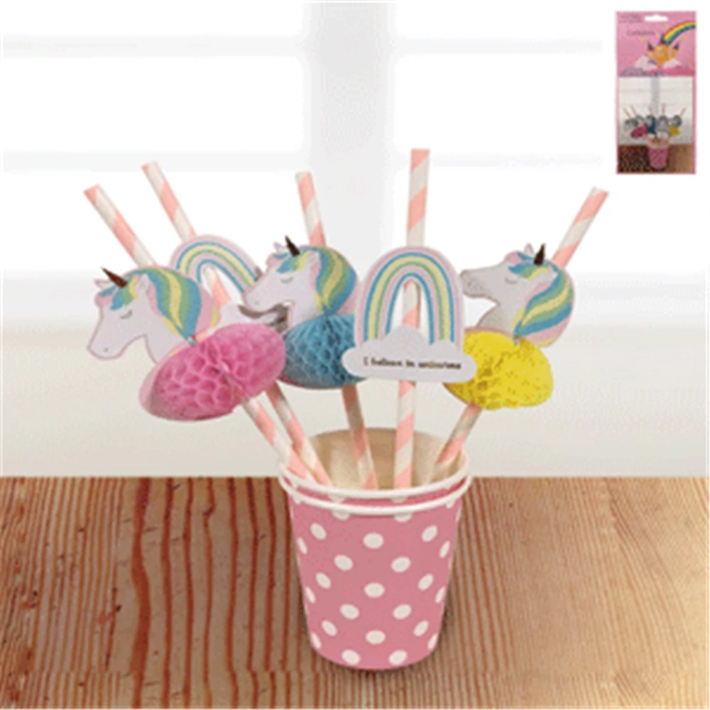 Everything Party All Birthday 8pk Assorted Unicorn Paper Straws
