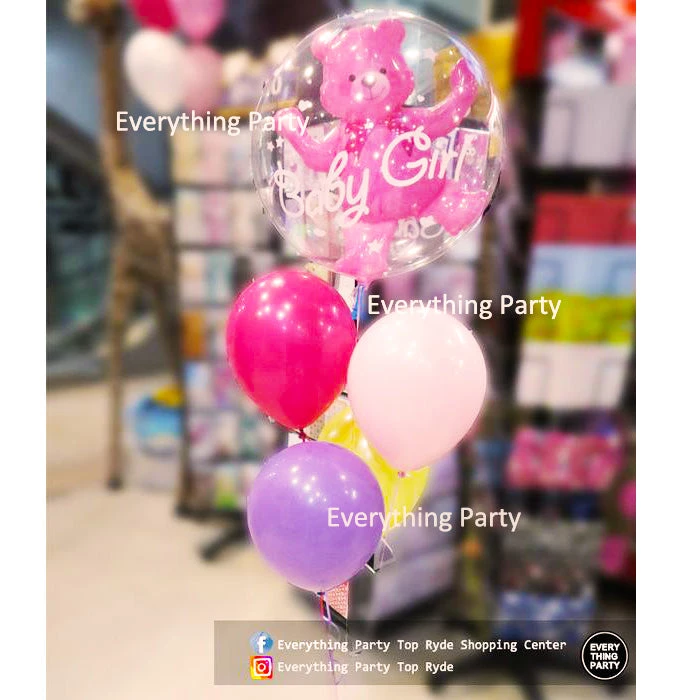Everything Party Baby Girl Double Bubbles Helium Balloon Bouquet Balloons