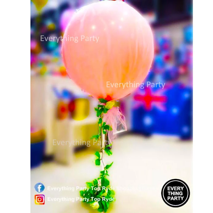 Everything Party Balloons 3ft Jumbo Pink Latex Helium Balloon With Pink Tulle