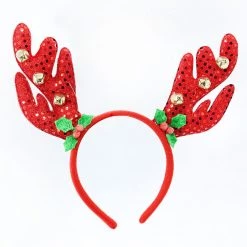 Everything Party Christmas Headband With Red Antler Holly Bells