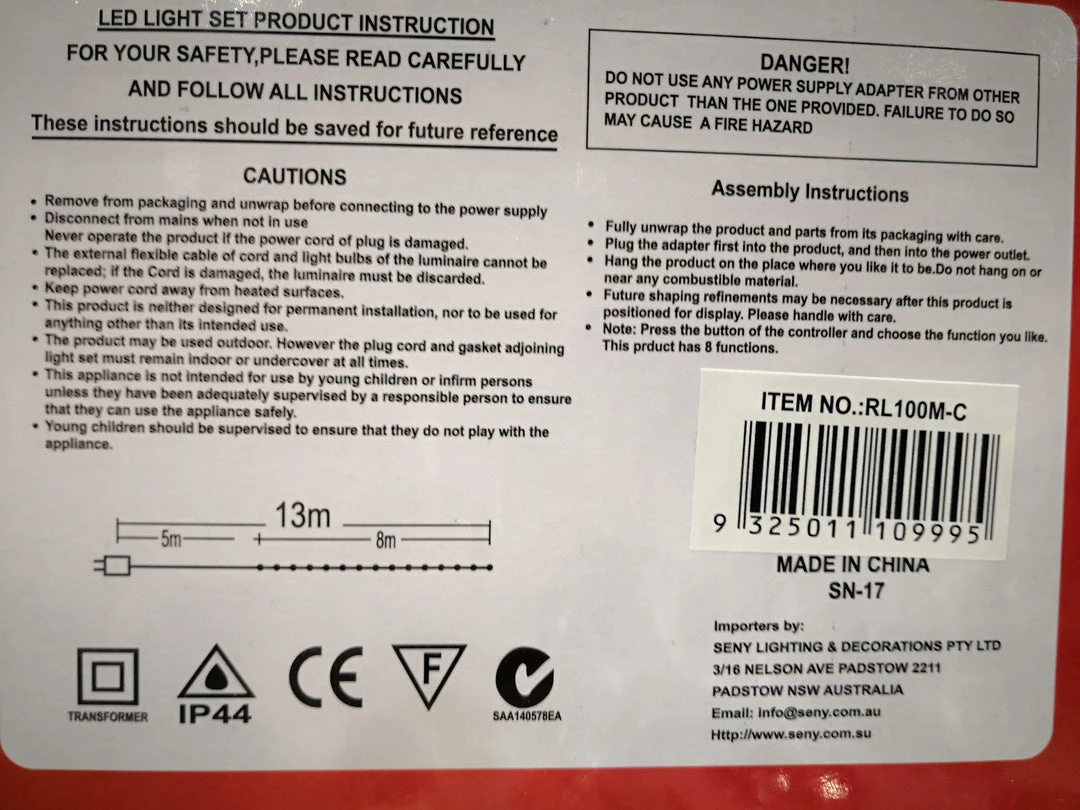 SENY 100 Super Bright Extra Long LED Fairy Lights 13m - Multi Colour By Event