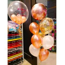 Everything Party Balloons Rose Gold Orbz Round Balloon & Confetti Balloon Bouquet