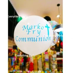 Everything Party Balloons First Communion 3ft Jumbo White Latex Balloon With Customized Vinyl Writing