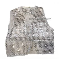 JD Party Costume Adult Sequin Vest With Bow Tie - Silver