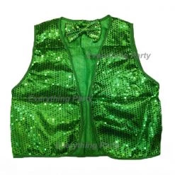 Everything Party Sequin Vest With Bow Tie - Green