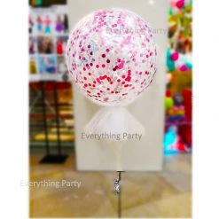 Everything Party Balloons 3ft Light Pink & Silver Confetti Helium Balloon With Tulle