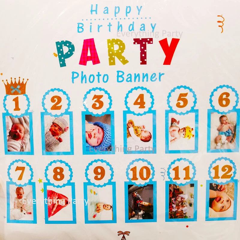 Everything Party Baby Boy 12 Month Birthday Photo Banner