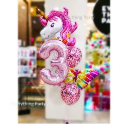 Everything Party 3rd Birthday Unicorn & Butterfly Helium Balloon Bouquet