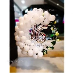 Everything Party 16th Birthday Silver Jumbo Confetti Balloon And Orbz Helium Balloon Bouquet