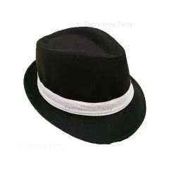 JD Party 1920's Gangster Fedora Hat - Black With White Ribbon