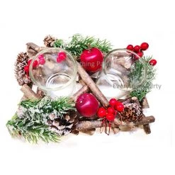 Everything Party Deluxe Wooden Pine Corn & Berry Christmas Tealight Candle Holder - 2 Cups