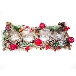 Everything Party By Event Deluxe Wooden Pine Corn & Berry Christmas Tealight Candle Holder - 4 Cups