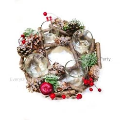 Everything Party By Event Deluxe Wooden Pine Corn & Berry Christmas Tealight Candle Holder - 4 Cups