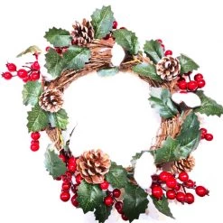 Everything Party 30CM Christmas Wreath Berries Pine Cones Cotton Flowers By Event