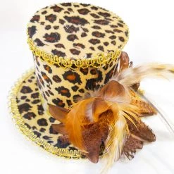 Everything Party Mini Leopard Print Top Hat With Feather Flower And Hair Clip