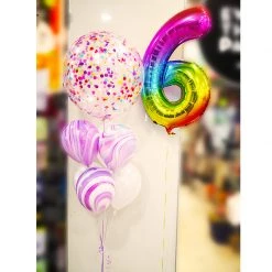 Everything Party Balloons 6th Birthday Jumbo Confetti & Rainbow Number Helium Balloon Bouquet