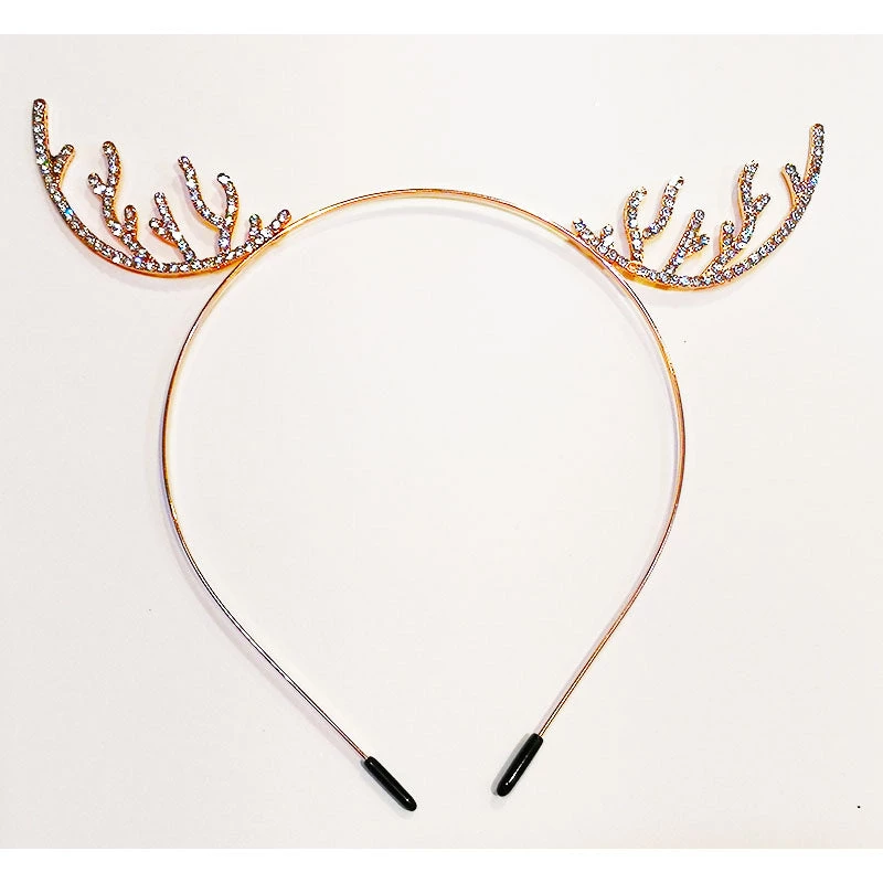 Pacific Wholesale Rose Gold Metal Christmas Headband With Diamonds - Reindeer Antler