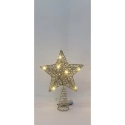 Everything Party Gold Metal Wire Glitter Light Up Star Tree Topper With 10 LED Lights By Event