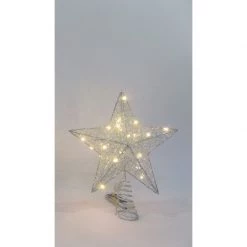 Everything Party By Event Silver Metal Wire Glitter Light Up Star Tree Topper With 20 LED Lights