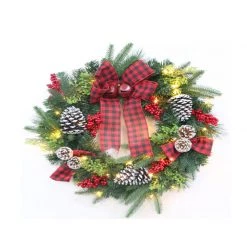 Everything Party 90Tips Deluxe Light Up Christmas Pine Wreath With Bow Pine Cones And Berries 50cm By Event