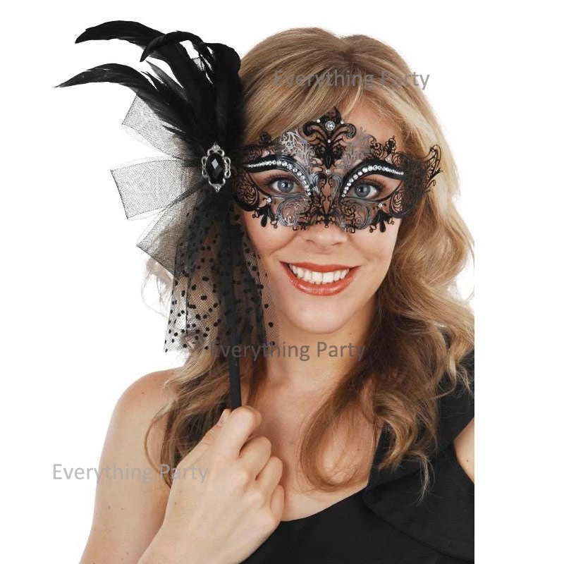 Dr. Tom's By Event Provence Metal With Feathers & Stick Black Eye Mask