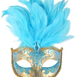 Everything Party Isabella Gold Eye Mask With Aqua Feathers